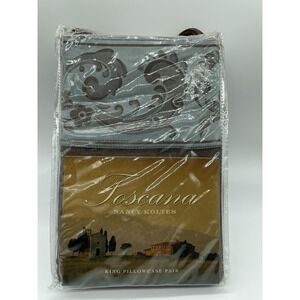 Nancy Koltes Toacana Collection Damask Scroll Mocha King Pillowcase Pair New